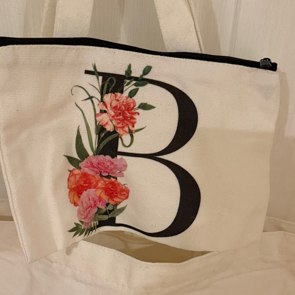 Floral Initial Tote and Pouch Set - Picture 3 of 6